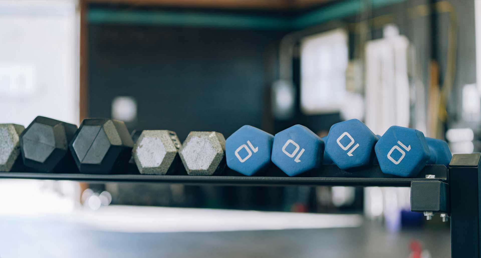 Fitness equipment on a rack
